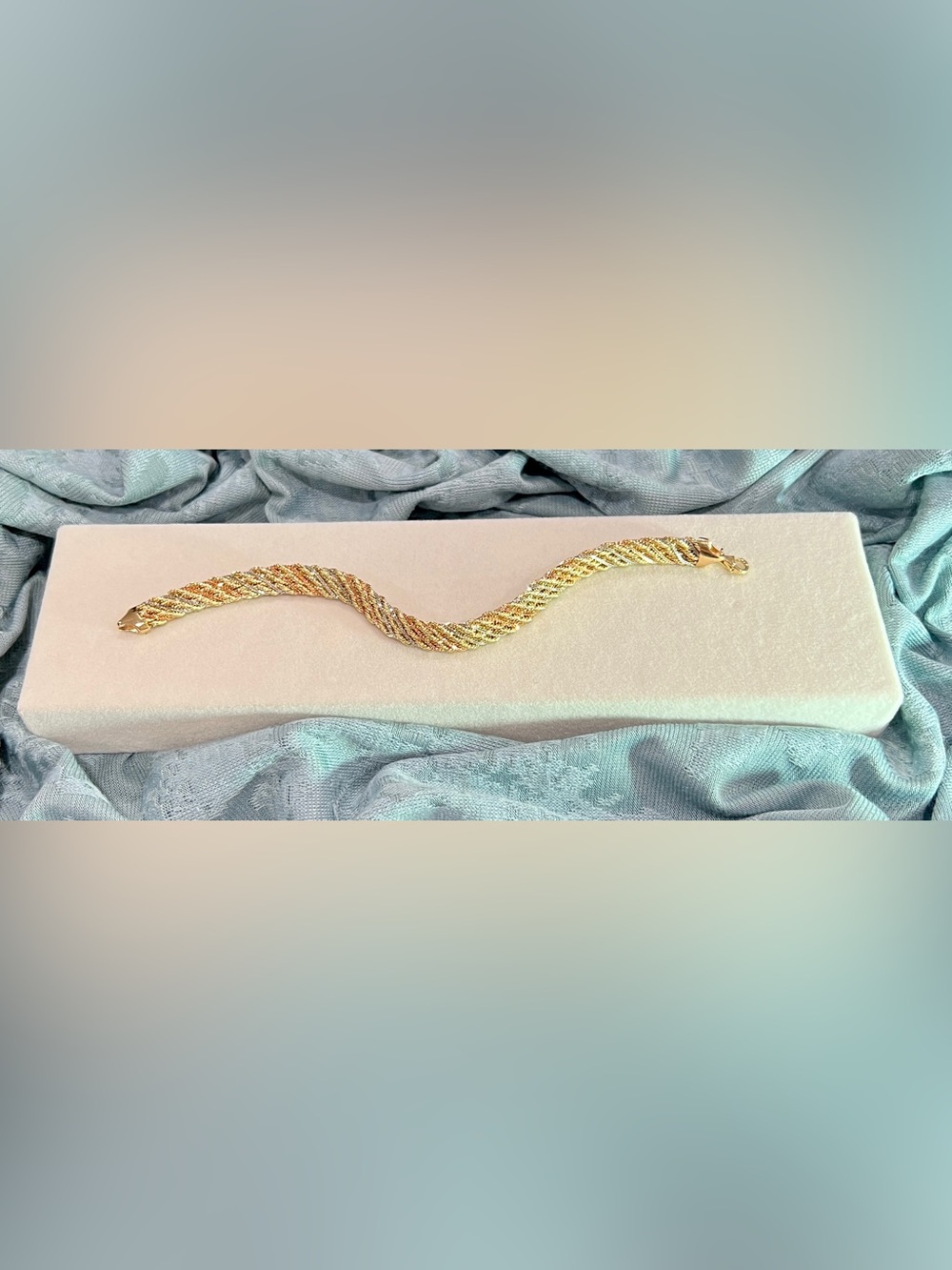 Vintage 14K Tri-Color Gold Braided Rope Chain Bracelet | 7.5", 8mm, 7g - Picture 6 of 10